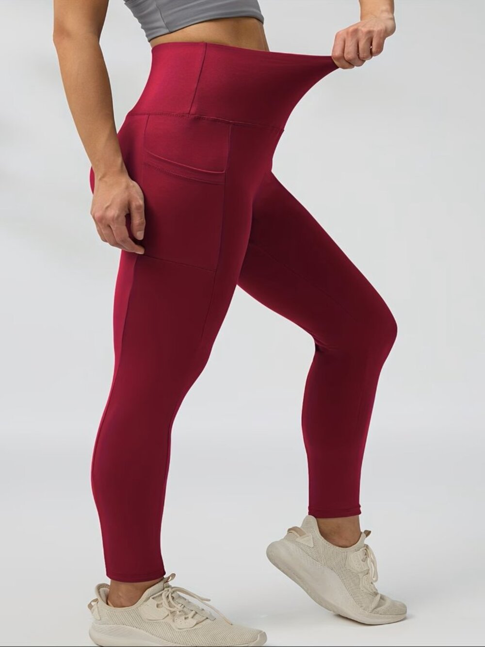 Premium Soft High Waisted 7/8 Length Active Leggings w/Pockets Red Small
